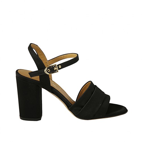 Damensandale mit Riem aus schwarzem Satin Absatz 8 - Verfügbare Größen:  32, 33, 34, 42, 43