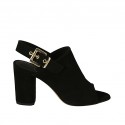 Woman's sandal with buckle in black suede heel 8