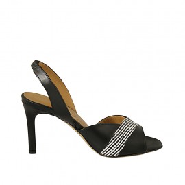 Sandalo da donna con elastico in pelle nera e bianca tacco 8 - Misure disponibili: 31, 33, 34, 42, 43, 45, 46, 47