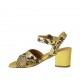 Woman's strap sandal in black and yellow printed leather heel 5 - Available sizes:  32, 33, 43, 45, 46