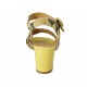 Woman's strap sandal in black and yellow printed leather heel 5 - Available sizes:  32, 33, 43, 45, 46