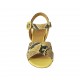 Woman's strap sandal in black and yellow printed leather heel 5 - Available sizes:  32, 33, 43, 45, 46