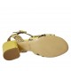 Woman's strap sandal in black and yellow printed leather heel 5 - Available sizes:  32, 33, 43, 45, 46