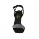 Sandalo da donna con cinturino in camoscio nero e tessuto glitterato azzurro tacco 7 - Misure disponibili: 32, 34, 43, 46
