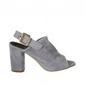 Damensandale mit Schnalle aus blaugrauem Wildleder Absatz 8