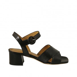Sandale pour femmes en cuir noir avec courroie talon 4 - Pointures disponibles:  33, 34, 42, 43, 44, 45, 46