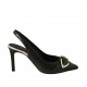 Slingback für Damen mit Schnalle und Gummiband aus schwarzem Leder und platinfarbenem laminiertem Leder Absatz 8 - Verfügbare Größen:  32, 33, 34, 42