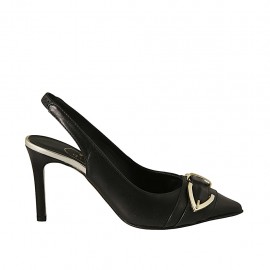 Slingback für Damen mit Schnalle und Gummiband aus schwarzem Leder und platinfarbenem laminiertem Leder Absatz 8 - Verfügbare Größen:  32, 33, 34, 42