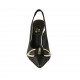 Slingback für Damen mit Schnalle und Gummiband aus schwarzem Leder und platinfarbenem laminiertem Leder Absatz 8 - Verfügbare Größen:  32, 33, 34, 42