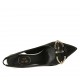Slingback für Damen mit Schnalle und Gummiband aus schwarzem Leder und platinfarbenem laminiertem Leder Absatz 8 - Verfügbare Größen:  32, 33, 34, 42