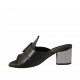 Mule pour femmes avec boucle en cuir noir et lamé argent talon 5 - Pointures disponibles:  33, 34, 42, 43, 44, 45