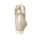 Woman's laced shoe with zipper in platinum and rose laminated leather and beige printed suede wedge 6 - Available sizes:  34, 43