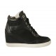 Scarpa stringata con cerniera da donna in pelle e tessuto nero zeppa 6 - Misure disponibili: 33, 34, 42, 43, 44