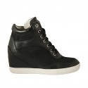 Scarpa stringata con cerniera da donna in pelle e tessuto nero zeppa 6