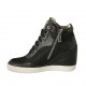 Chaussure à lacets avec fermeture éclair en cuir et tissu noir talon compensé 6 - Pointures disponibles:  33, 34, 42, 43, 44