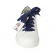 Scarpa stringata da donna in pelle bianca stampata floreale e laminata blu con plantare estraibile zeppa 2 - Misure disponibili: 46