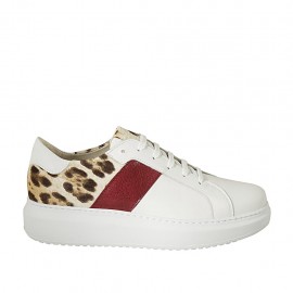 Zapato con cordones y plantilla extraible para mujer en piel blanca, granate y moteada cuña 4 - Tallas disponibles:  44