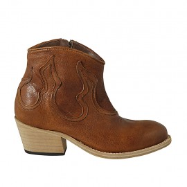 Texanische Damenstiefelette mit Reißverschluss aus hellbraunem Leder Absatz 5 - Verfügbare Größen:  32, 33, 34, 42, 43, 45, 46