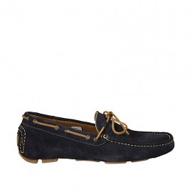 Men's car shoe with laces in blue suede - Available sizes:  36, 37, 46, 47, 48, 49, 50, 52