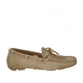 Men's laced car shoe in beige suede - Available sizes:  46, 47, 48, 49, 50