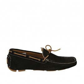Mocasino para hombres con cordones en gamuza negra - Tallas disponibles:  38, 46, 47, 48, 49, 50, 51, 52