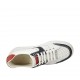 Zapato deportivo con cordones para hombre en piel blanca y roja, piel perforada blanca y gamuza azul - Tallas disponibles:  38, 46, 47, 48, 49, 50