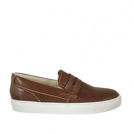 Men's loafer in brown leather and pierced leather - Available sizes:  38, 46, 48, 49, 50