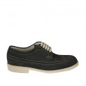 Men's casual laced derby shoe with wingtip in blue nubuck leather