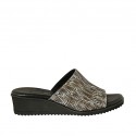 Woman's open mules in multicolored striped printed leather wedge heel 4