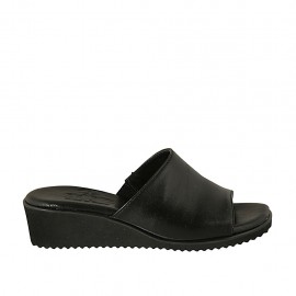 Sabot aperto da donna in pelle nera zeppa 4 - Misure disponibili: 42, 43