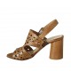 Sandale pour femmes en cuir perforé brun clair talon 7 - Pointures disponibles:  34, 42, 43