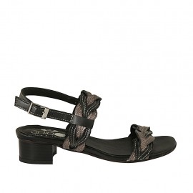 Sandale pour femmes en cuir noir et bronze à canon talon 4 - Pointures disponibles:  42, 43, 44