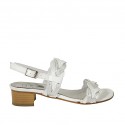 Sandalo da donna in pelle bianca e argento tacco 4