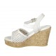 Sandale pour femmes avec courroie et plateforme en cuir tressé blanc et argent talon compensé 9 - Pointures disponibles:  32, 33, 34