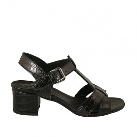 Sandalo da donna con cinturino in pelle stampata nera tacco 4 - Misure disponibili: 32, 33, 34, 42, 43, 44