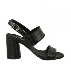 Sandalo da donna con cinturino in pelle stampata nera tacco 7 - Misure disponibili: 32, 33, 34, 42, 43, 45