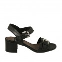 Woman's sandal with strap with buckle in black leather heel 4