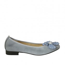 Damenballerina mit Blume aus hellblauem und silbernem Leder Absatz 2 - Verfügbare Größen:  42, 44