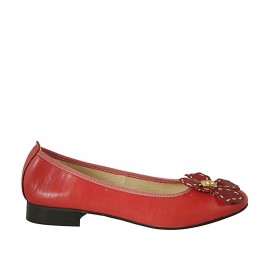 Ballerine pour femmes avec fleur en cuir rouge et or talon 2 - Pointures disponibles:  43, 44