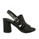 Sandale pour femmes en cuir perforé noir talon 7 - Pointures disponibles:  32, 33, 34, 42, 43, 44, 45