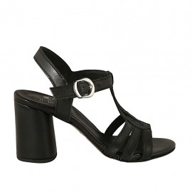 Damensandale mit Riem aus schwarzem Leder Absatz 7 - Verfügbare Größen:  32, 33, 34, 42, 43, 45