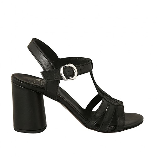 Damensandale mit Riem aus schwarzem Leder Absatz 7 - Verfügbare Größen:  32, 33, 34, 42, 43, 45