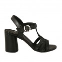 Damensandale mit Riem aus schwarzem Leder Absatz 7