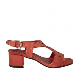 Sandale pour femmes en cuir perforé rouge talon 4 - Pointures disponibles:  32, 34, 43, 44, 45