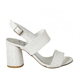 Sandalo da donna con cinturino in pelle stampata bianca tacco 7 - Misure disponibili: 32, 44, 45