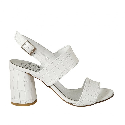 Sandalo da donna con cinturino in pelle stampata bianca tacco 7 - Misure disponibili: 32, 44, 45