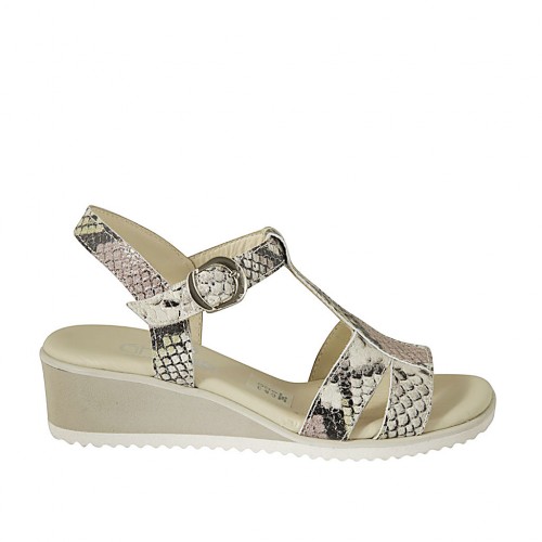 Sandalo da donna con cinturino in pelle stampata multicolore zeppa 4 - Misure disponibili: 33, 34, 42, 43, 44