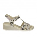 Woman's sandal with strap in multicolored printed leather heel wedge 4