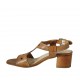 Sandale pour femmes en cuir perforé brun clair talon 4 - Pointures disponibles:  33, 42, 43, 44