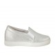 Zapato para mujer con elasticos en piel laminado plateado cuña 2 - Tallas disponibles:  32, 33, 34, 42, 43, 44, 45